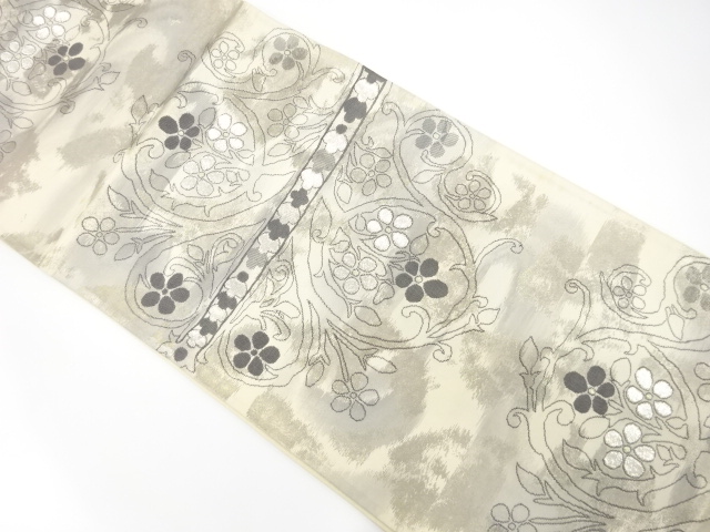 アンティーク　変わり横段に花唐草模様織り出し袋帯（材料）